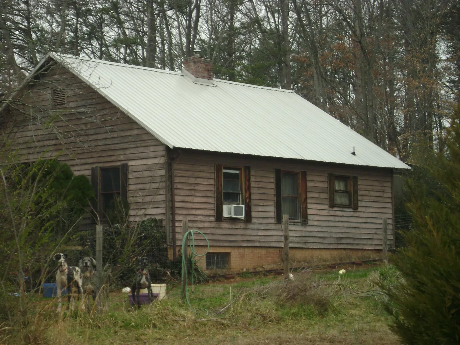White metal roof on an old wood sided farmhouse, from a Metal Roof Installation job in Drake